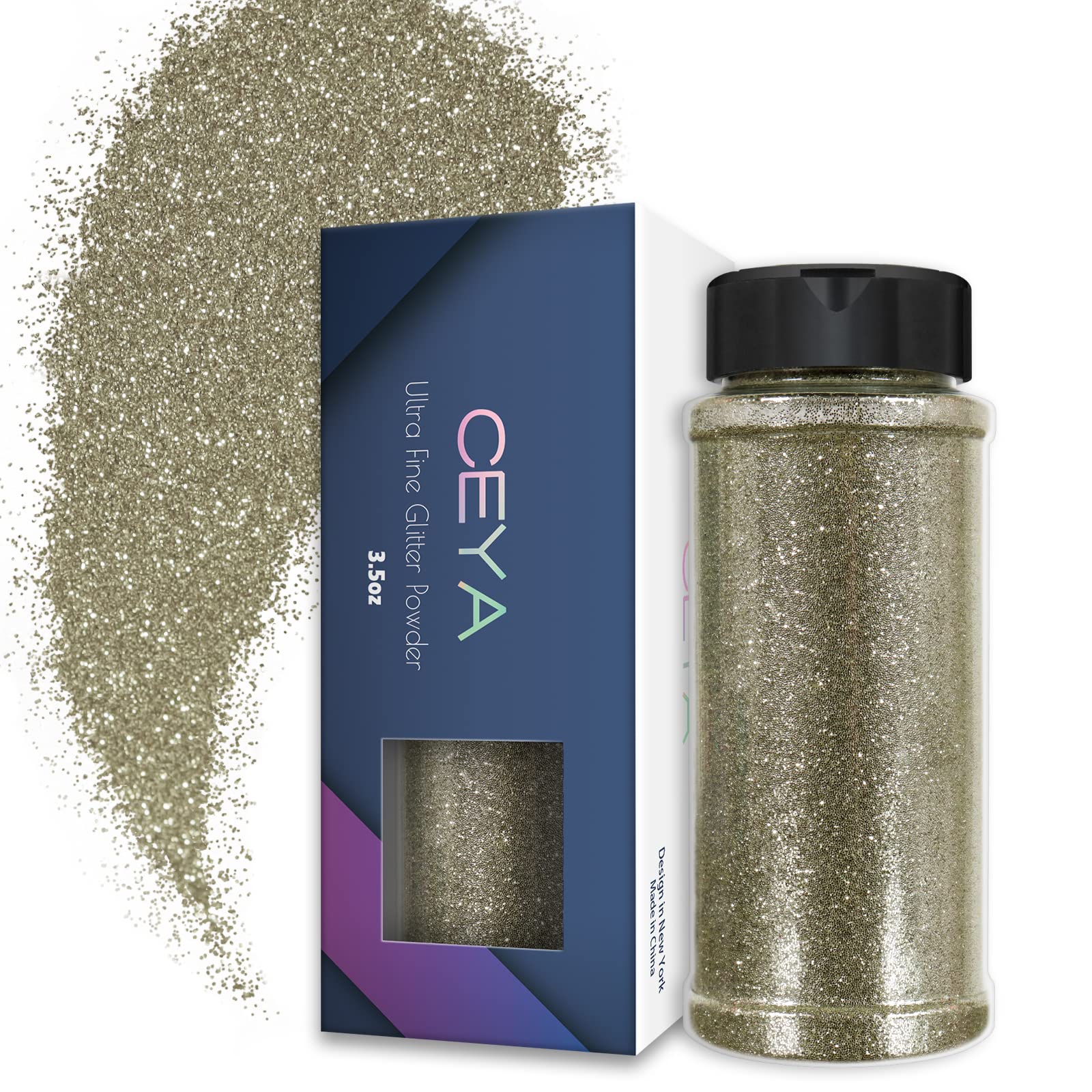Ceya 3.5oz/ 100g Ultra Fine Glitter Powder Champagne Silver Glitter 1/128” 0.008” 0.2mm for Slime Epoxy Resin Craft Tumbler Jewelry Nail Art Festival Makeup Scrapbook Painting Wedding Cards