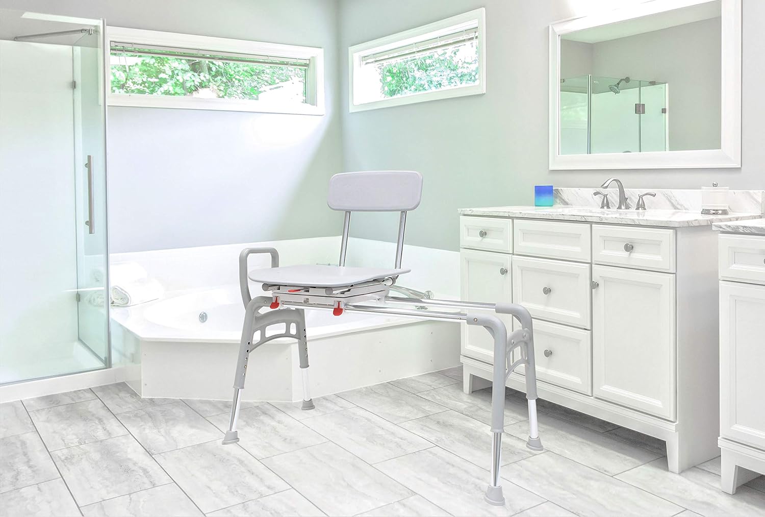 Eagle Health Ergo Swiveling Sliding Bathtub Transfer Bench & Shower Chair Reg. (78668), Safe, Patented, Comfortable, Tool-Less Assembly, Height Adjustable: Health & Personal Care