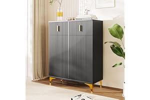 Modern Black Sideboard Cabinet with 2 Drawers and 2 Doors, Push-to-Open Storage Cabinet with Adjustable Shelves, Soft-Close H