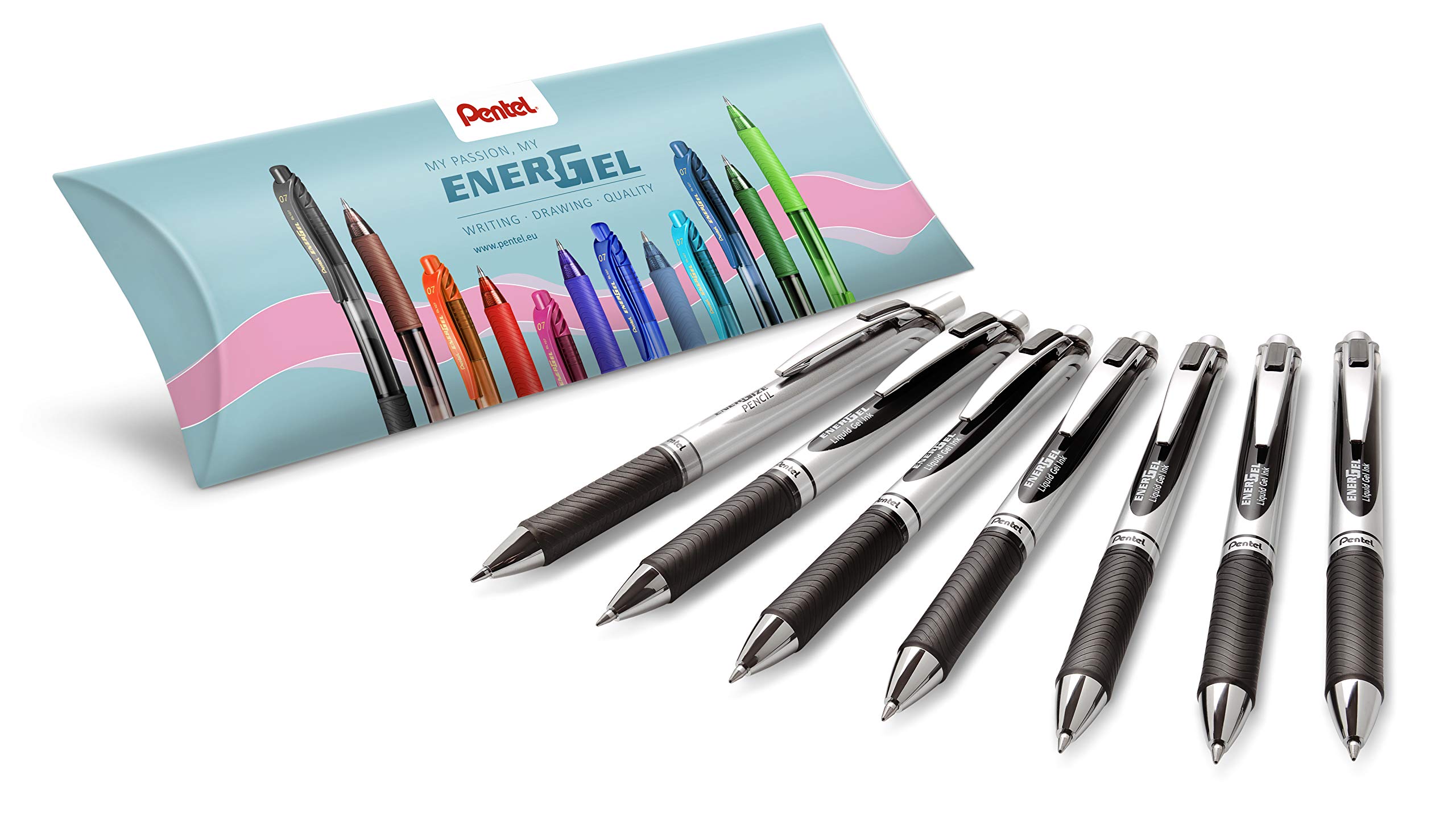 Pentel EnerGel XM BL77 Retractable Gel Pen + Mechanical Pencil Blue (Pack of 6 + DBS)