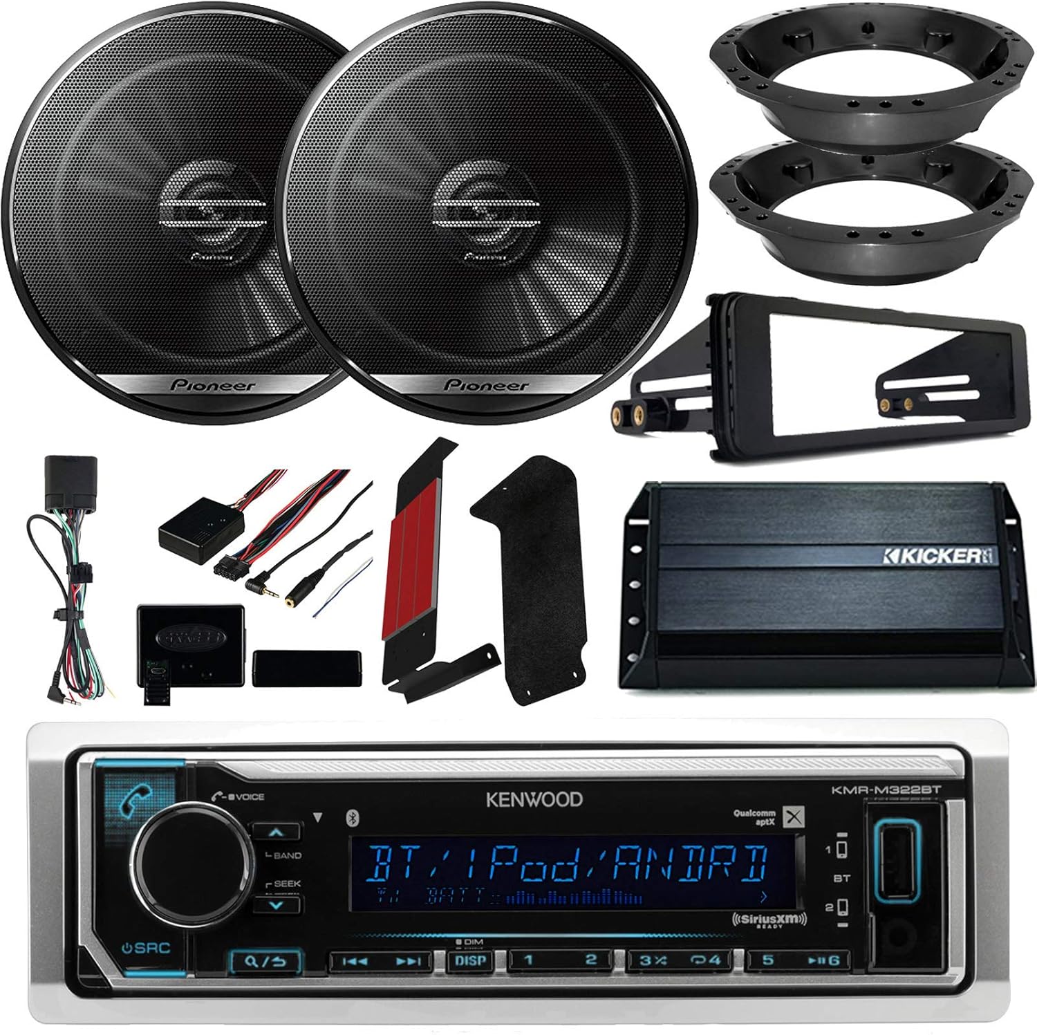 Kenwood Marine Bluetooth Receiver (No CD), 2 x Pioneer 6.5
