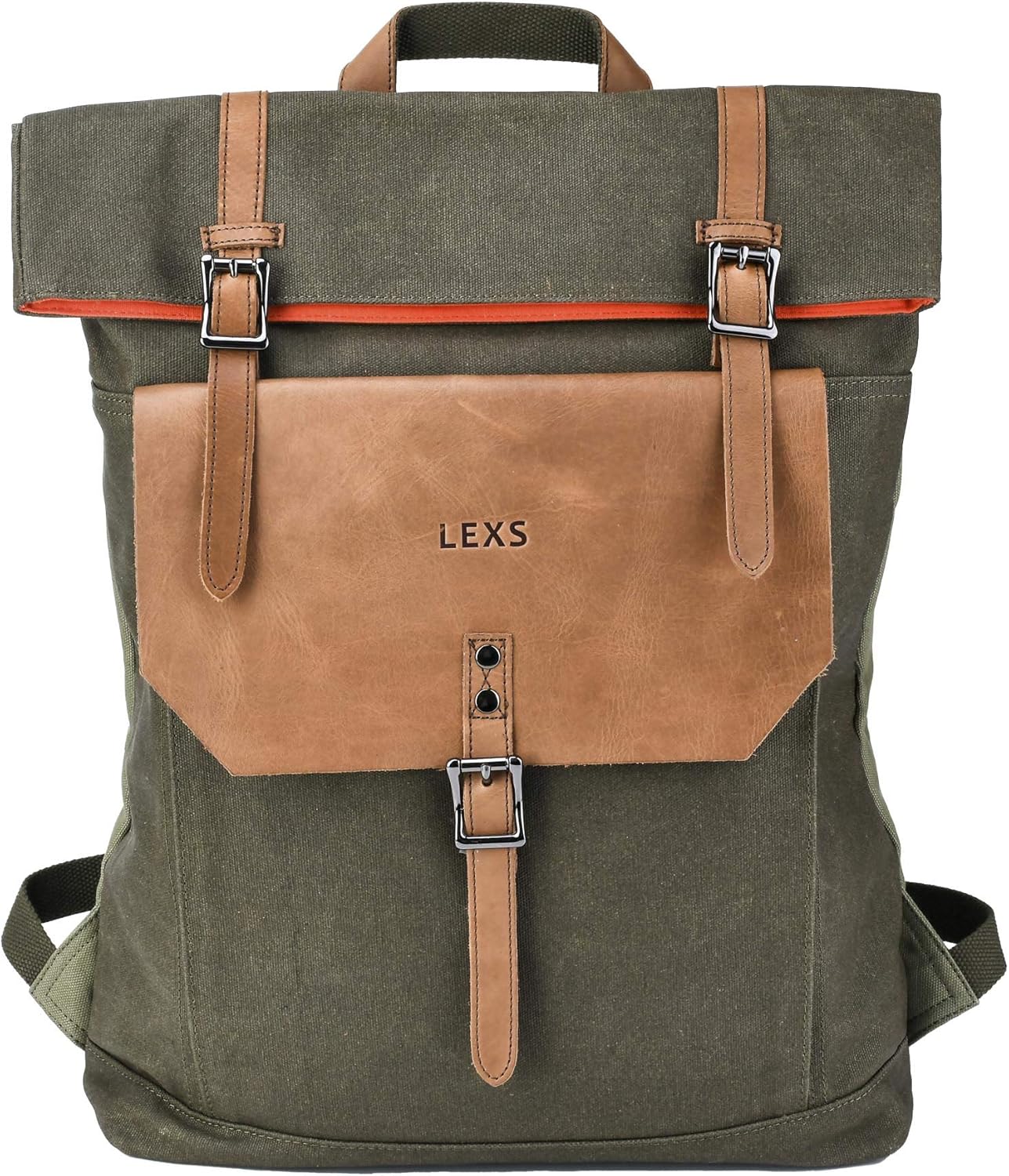 green leather rucksack