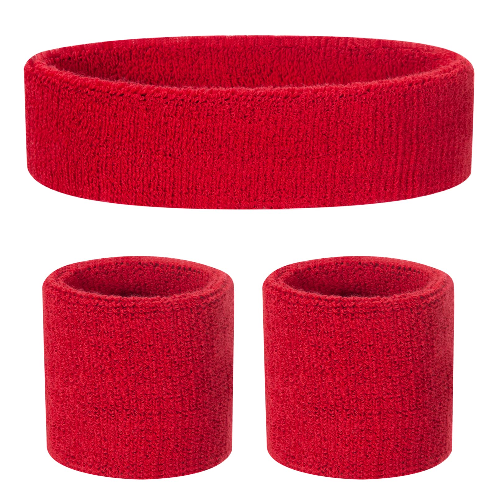 ONUPGO Kids Sweatbands Headband Wristband Set - Athletic Cotton Sweat Band for Sports (1 Headband + 2 Wristbands) (Red)