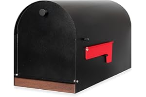 Ilyapa Black Modern Mailbox Post Mount - Mailboxes for Outside - Heavy Duty Metal Mail Box with Black Door and Wood Grain Tri