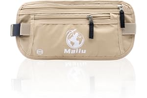 Maiiu Travel Money Belt- RFID Blocking Travel Wallet- Slim Passport Holder to Protect Cash, Credit Cards and Phones- Travel Pouch for Men and Women (Beige)