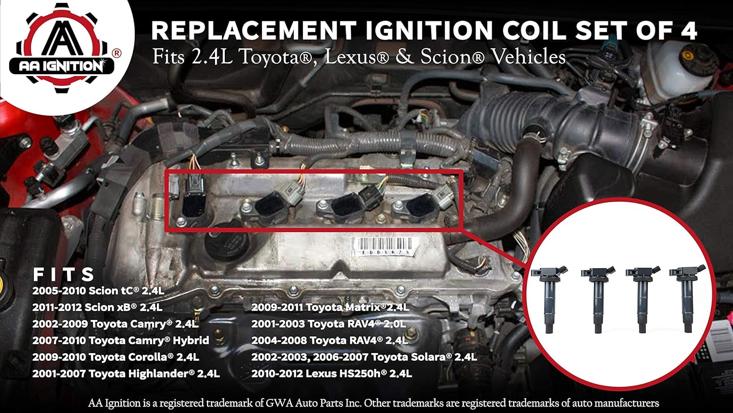 Ignition Coil Pack Set Of 4 Fits Toyota Camry Corolla Solara Rav4 Scion Tc Xb Lexus Hs250h And More 2 0l 2 4l Models Replaces 90919 02244 Uf333 C1330 6731307 For Year Models