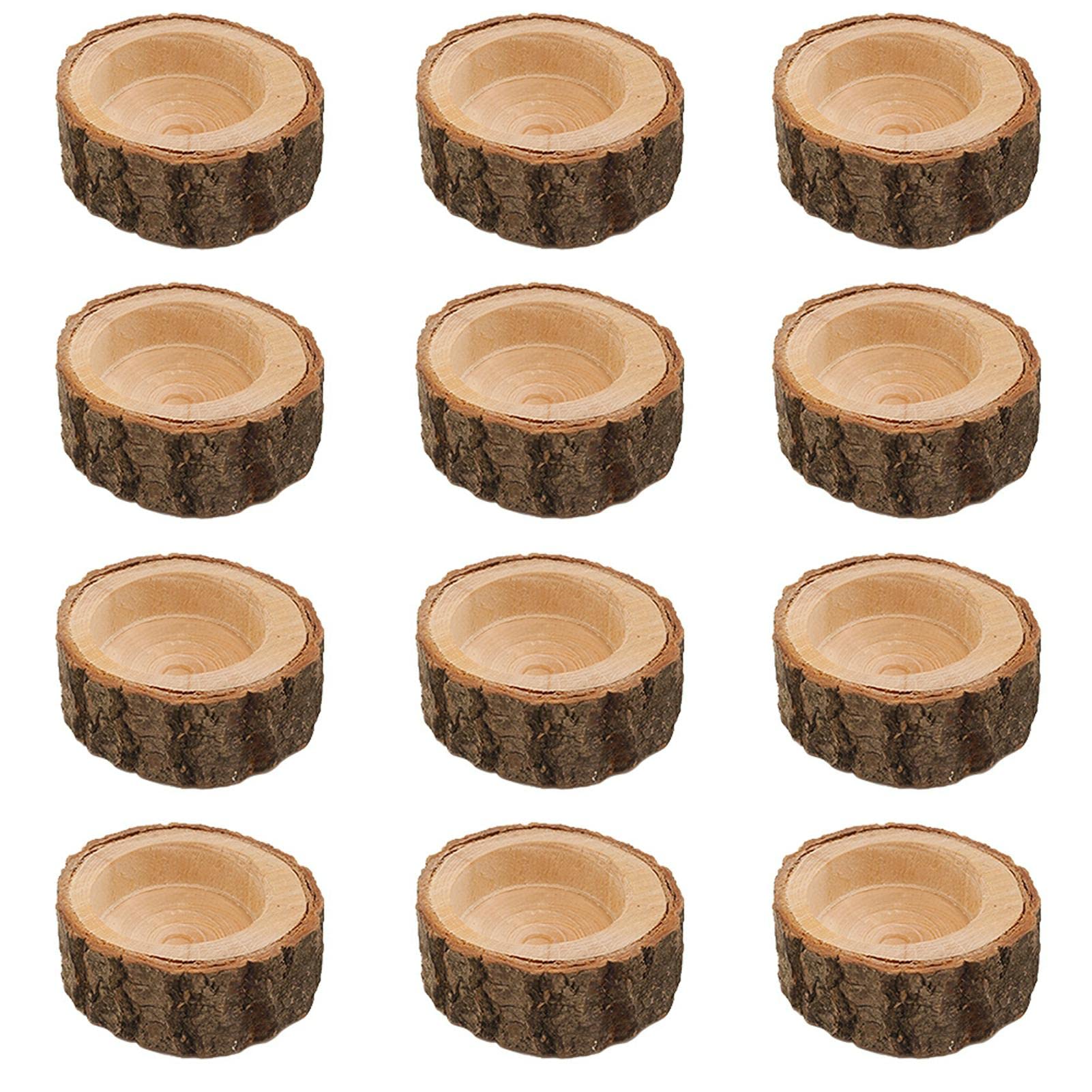 Photo 1 of 12 PCS Wooden Tea Light Candle Holders, Rustic Wood Votive Tealight Holder, Personalized Vintage Tealight Holder Decoration for Wedding Centerpieces for Table, Party, Birthday, Holiday