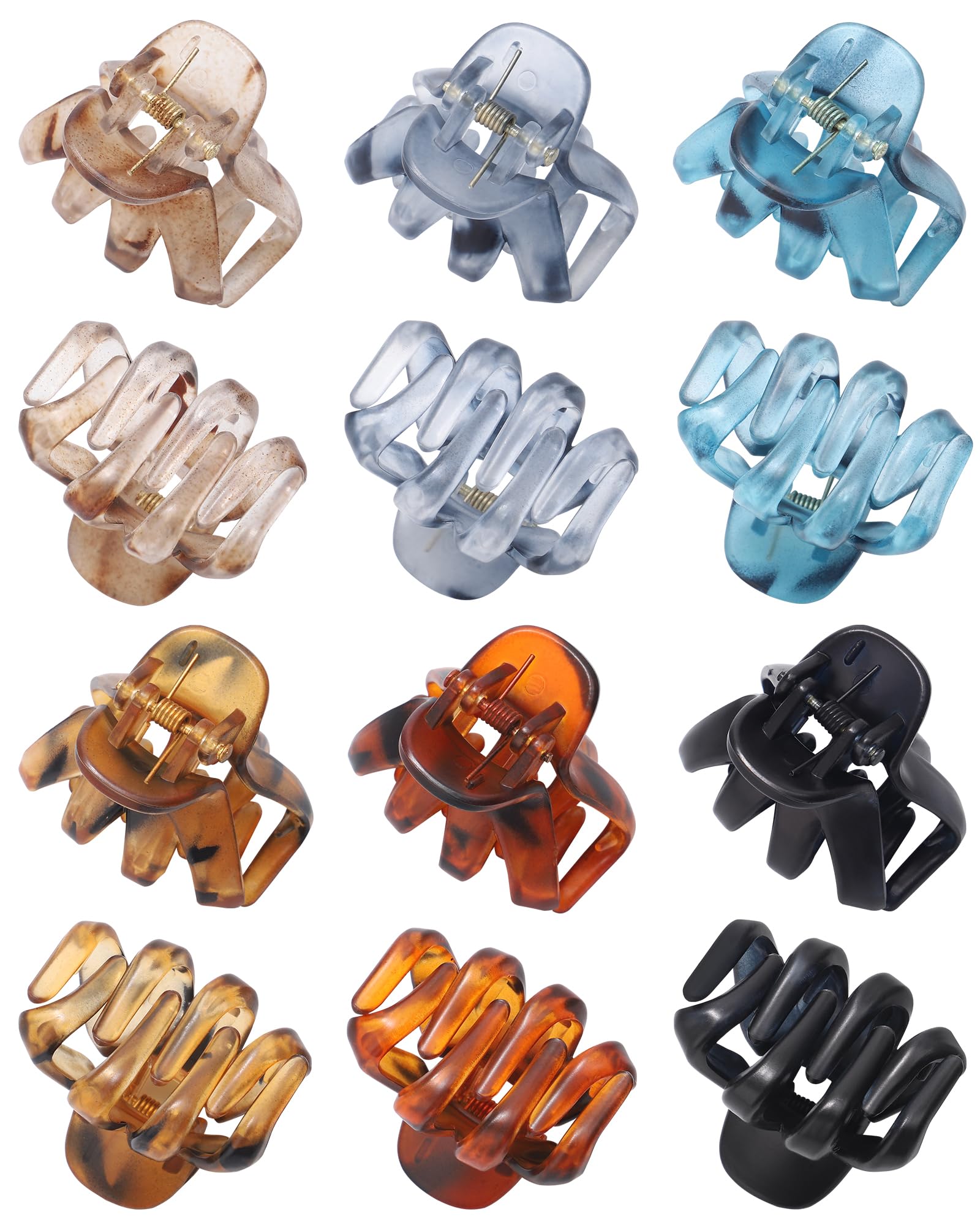 Photo 1 of Small Hair Clips for Women Octopus Small Claw Clips 12 Pcs Matte Hair Claw Cute Jaw Clip (Black + Gray + Dark Green + Light Brown + Coffee + Tortoise Shell)