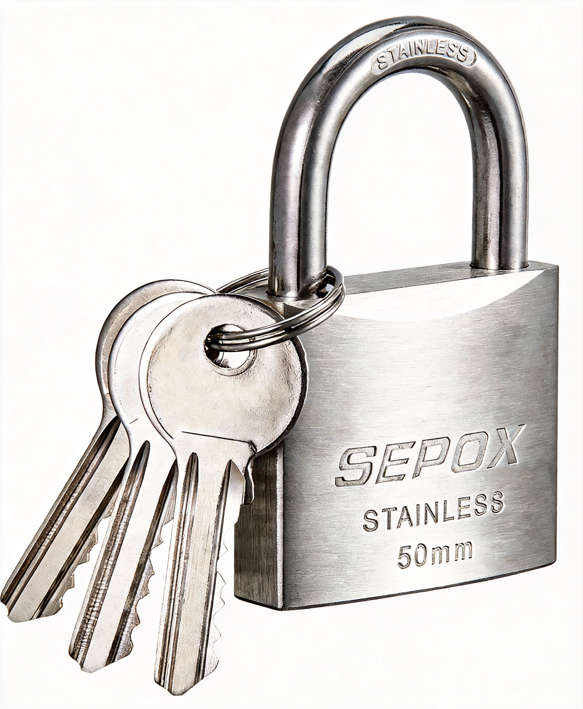 SEPOX Outdoor Padlock with Key Stainless Steel Lock Body and Shackle Waterproof Keyed Pad Lock Heavy Duty Padlock and Key Weatherproof for Gate Chain Shed Boat Marine (50mm SS304)
