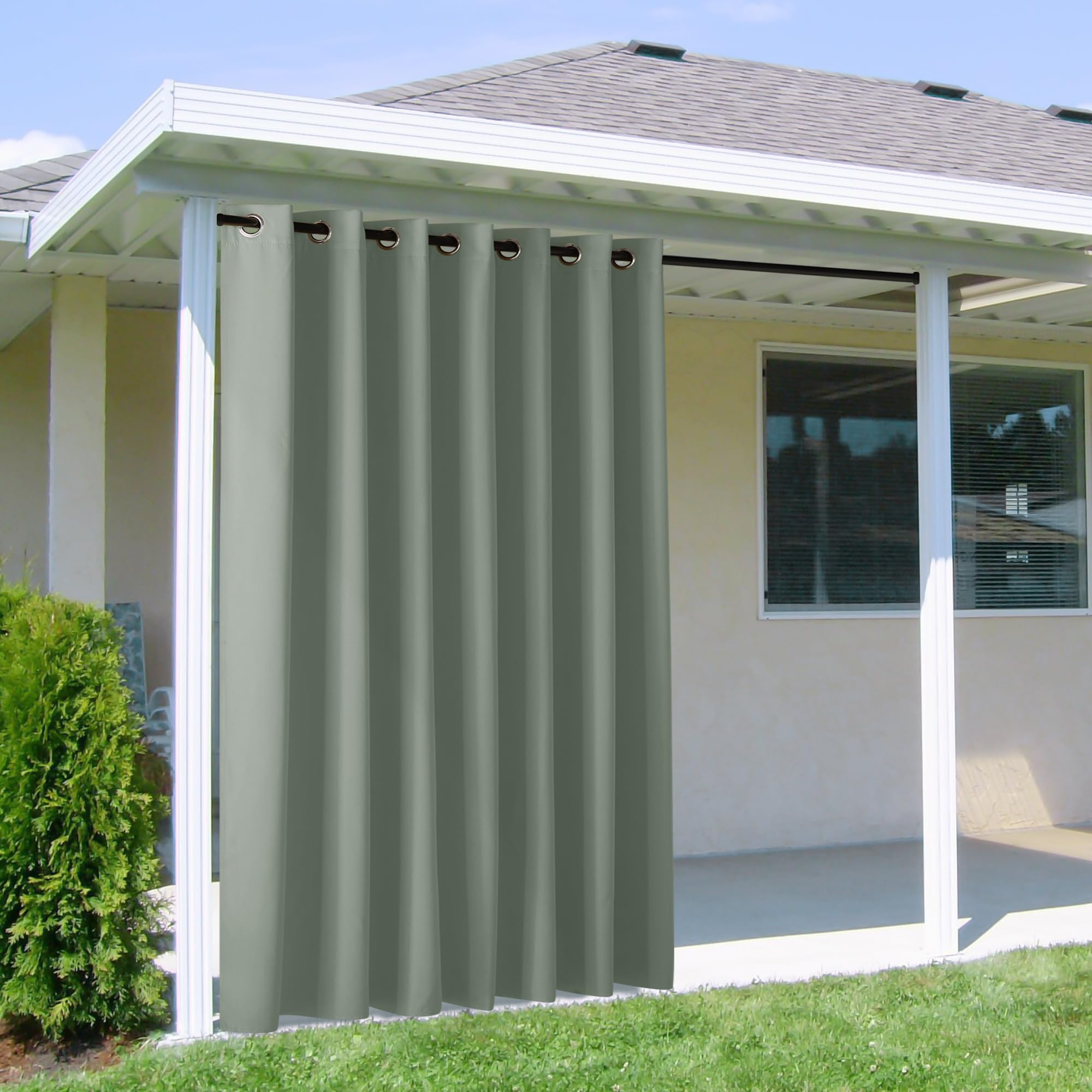 Photo 1 of NICETOWN Outdoor Curtainch for Patio Waterproof 100 inch Wide, Thermal Insulated Rustproof Grommet UV Blocking Cabana Curtainch & Drape, Privacy Safe Shade for Gazebo, Sage Green, 1 PC, 95-Inch Long