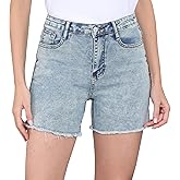 Yoinlia Women's Jean Shorts Frayed Hem Casual Trendy Denim Shorts with Pockets