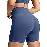 POSHDIVAH Women's Creamluxe Biker Shorts-6"/8" High Waisted Drawstring Running Gym Volleyball Yoga Workout Shorts