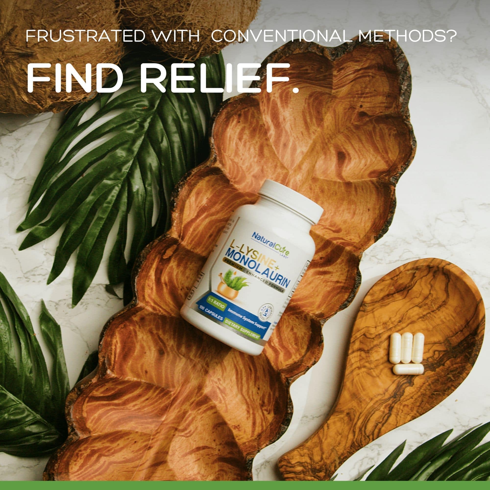 Natural Cure Labs L-Lysine + Monolaurin 600mg 1:1 Ratio, 100 Capsules