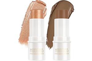 HOOMUSS 2Pc Cream Contour Stick Makeup, Hightlighter Makeup + Bronzer Stick, Waterproof Cream Contouring Pen Non Stick Non Greasy, Long Lasting Lightweight Finishing Face Makeup Kit, Medium