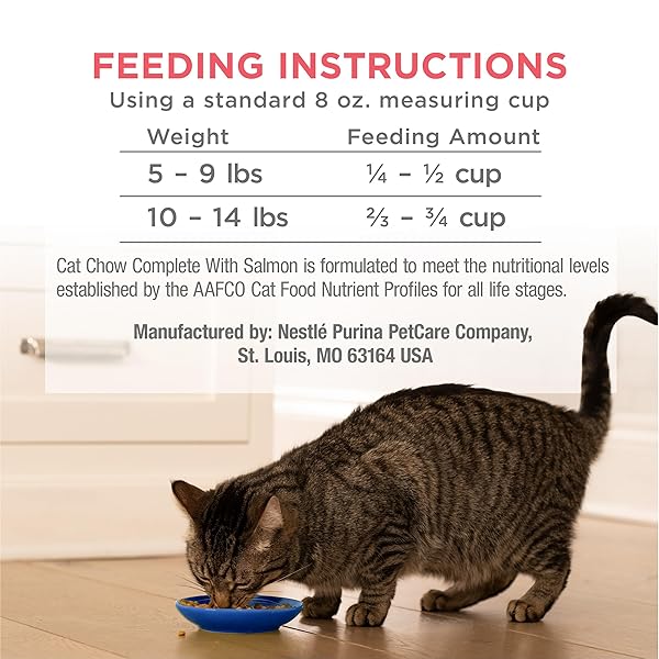 PURINA CAT CHOW COMPLETE HIGH PROTEIN DRY CAT FOOD WITH REAL SALMON – (PACK OF 4) 3.15 LB. BAGS