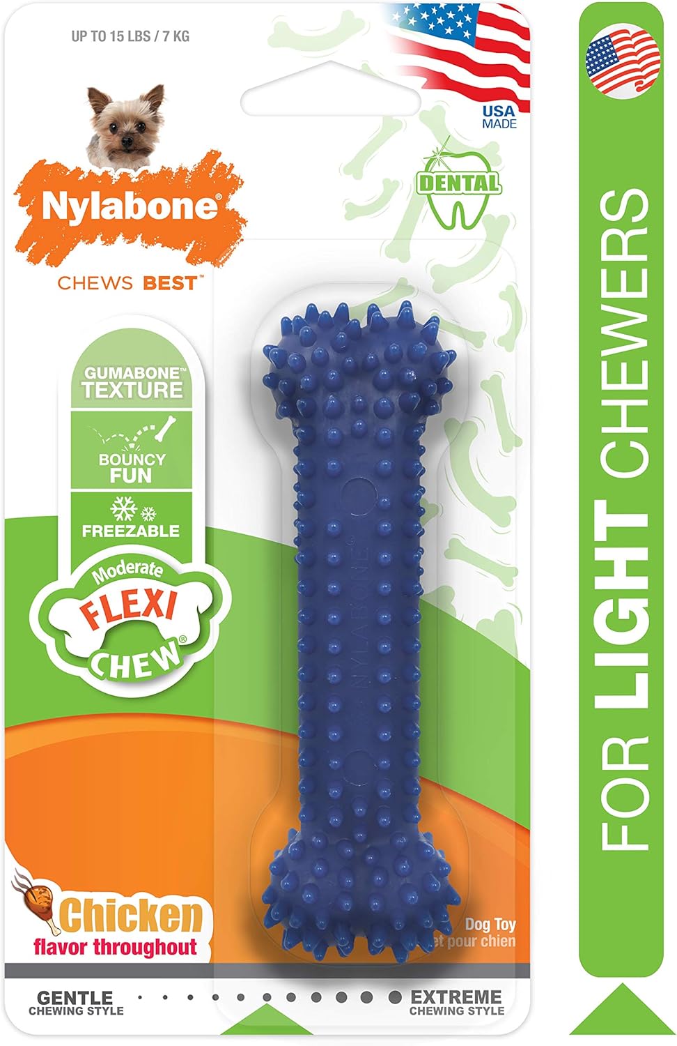 Pet Supplies : Pet Chew Toys : Nylabone Moderate Chew FlexiChew Dental Chew Toy Chicken Flavor X-Small/Petite - Up to 15 lbs. : 