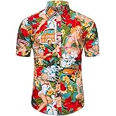 TUNEVUSE Mens Flower/Pineapple/Bird Print Hawaiian Short Sleeve Shirt Casual Button Down Tropical Shirt