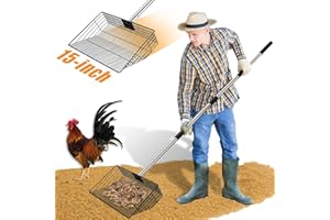 CAROD 15"-Large Thickened Chicken Poop Scooper, 24 to 68" Adjustable Chicken Coop Scoop for Poop with Stainless Steel Handle, Litter Scooper Sifting Shovel Chicken Coop Accessories