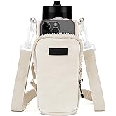 Linkidea Water Bottle Carrier with Strap Compatible with YETI Rambler Bottle 18oz/26oz, Owala FreeSip 24oz/32oz, Waterbottle Sling Bag Holder, Shoulder Strap with Phone Pocket (Beige)