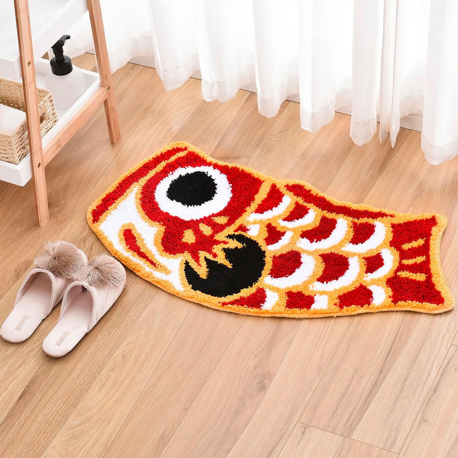 Feblilac Cute Bath Rug Mat, Red Fish Soft Non-Slip Bathroom Rugs, Japanese Koi Shape Decor Floor Carpet, Funny Absorbent Bathtub Mats for Shower 17.7"x33.5" — image 1