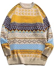 Flygo Men's Vintage Grandpa Sweater Crewneck