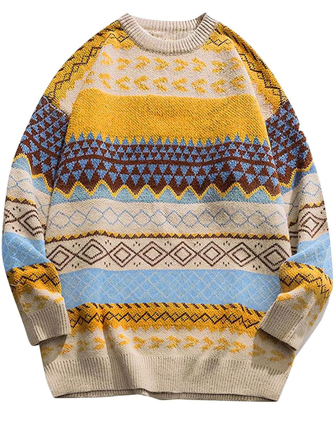 Flygo Men's Vintage Grandpa Sweater Crewneck