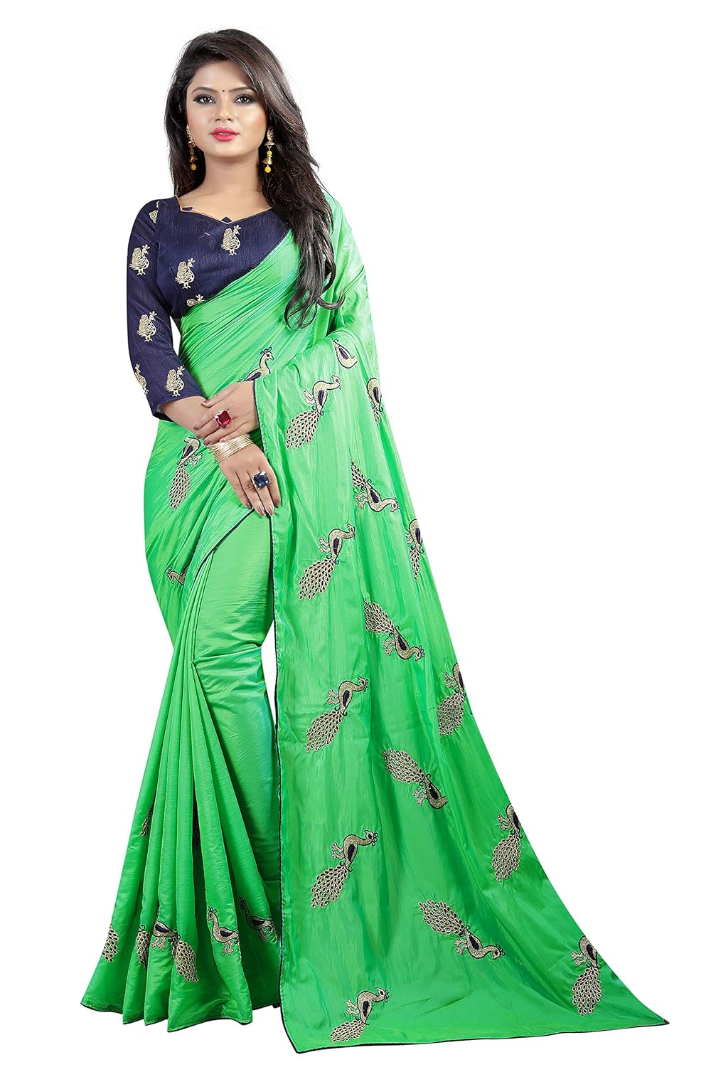 shiroya brothers women's silk embroidered saree with blouse piece (peacock_multicolour)