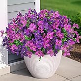 INXUGAO Artificial Faux Plants Flowers Outdoor Spring Summer Decoration, 12 Bundles Fake Silk Colorful Daisy Eucalyptus Realistic UV Resistant for Outside Home Planter Porch Patio Yard Decor (Purple)