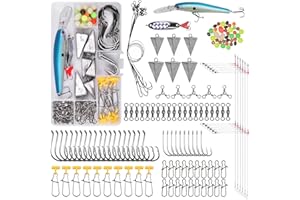JSHANMEI Saltwater Fishing Tackle Kit, 136pcs Surf Fishing Gear Fish Finder Rigs Saltwater Fishing Lures Crankbait Spoon Pyramid Sinker Fishing Hooks Leaders Swivels Ocean Fishing Tackle Accessories