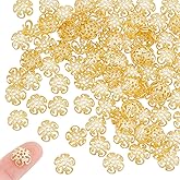 UNICRAFTALE About 100Pcs Real 18K Gold Plated Bead Cap Flower Bead Caps Bead End Caps 4.5mm Metal Spacer Beads Caps for Necklace Bracelet Earrings Jewelry Making Supplies