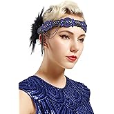 BABEYOND 1920s Flapper Headband Roaring 20s Gatsby Headpiece Black Feather Headband 1920s Flapper Hair Accessories (Blue)