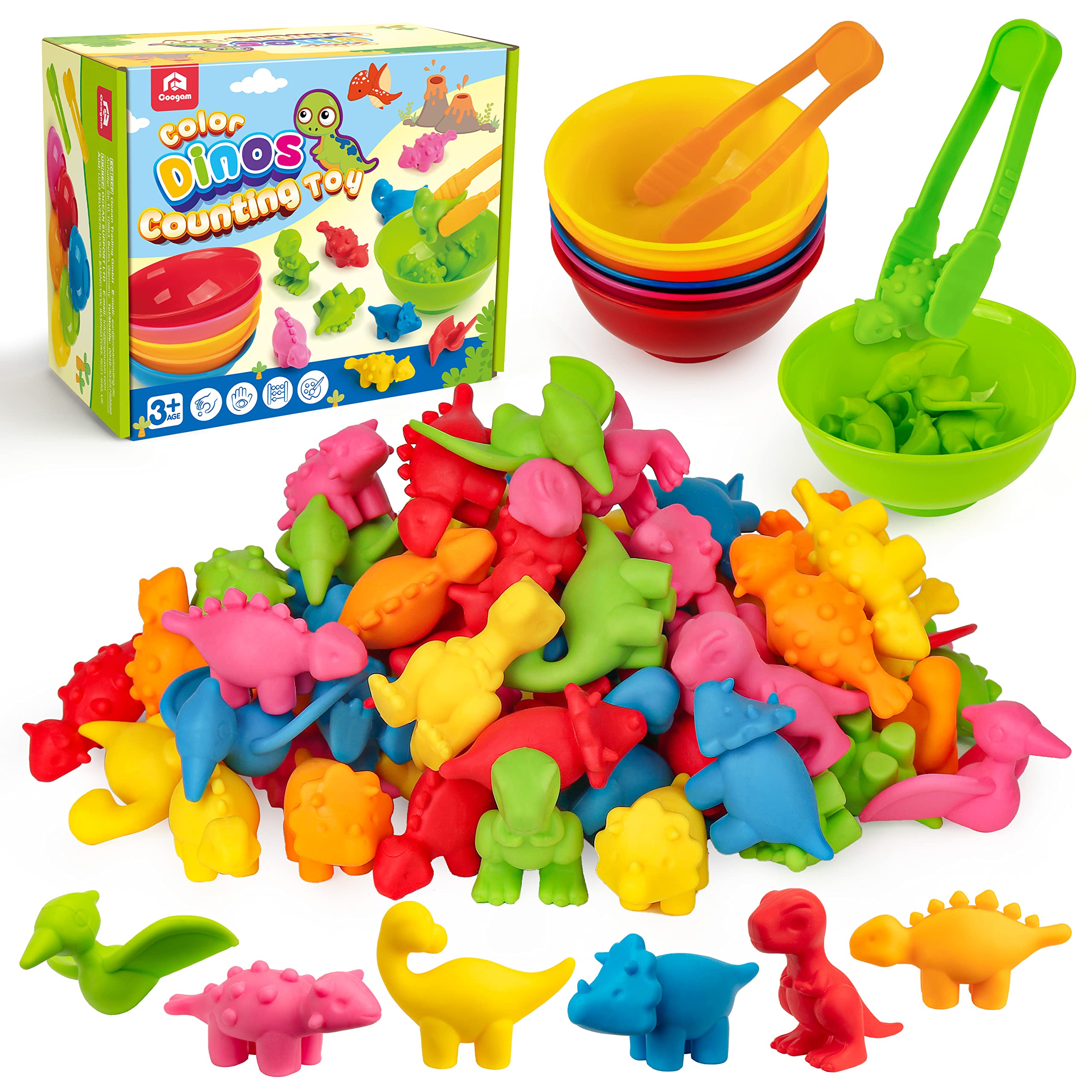 Photo 1 of Coogam Counting Dinosaur Sorting Toy Set, Color Matching Classification Game, Montessori Fine Motor Skill Preschool Educational Montessori Learning Toys for 3 4 5 Years Old