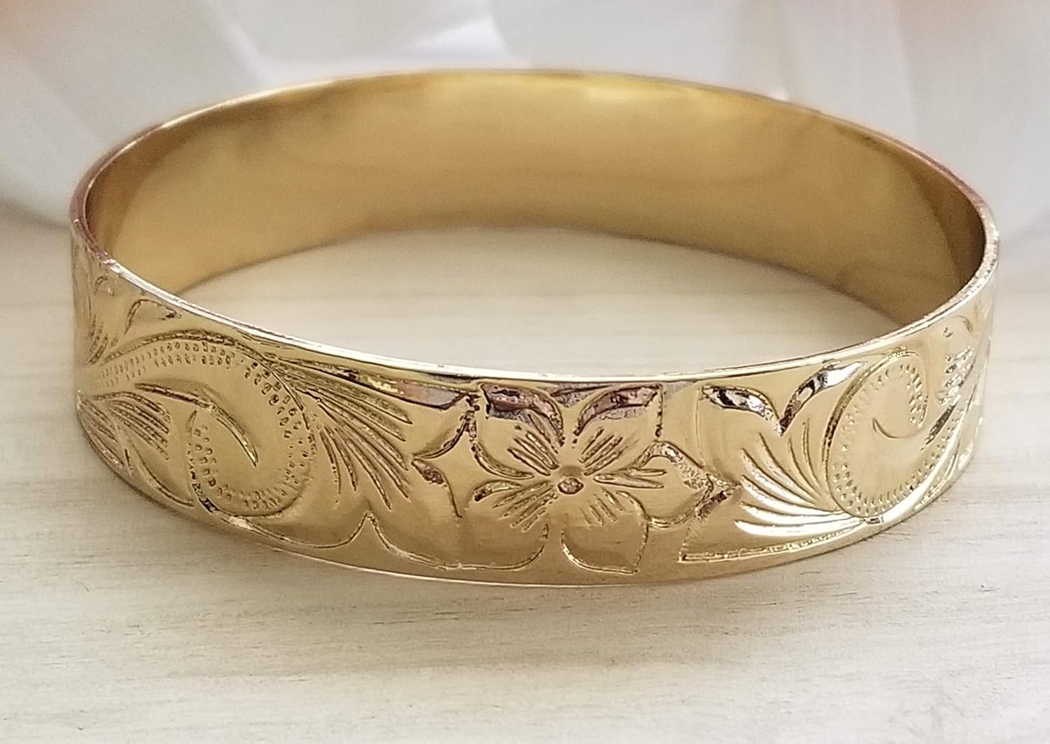 15mm Gold Plated Hawaiian Bangle Bracelet Handmade