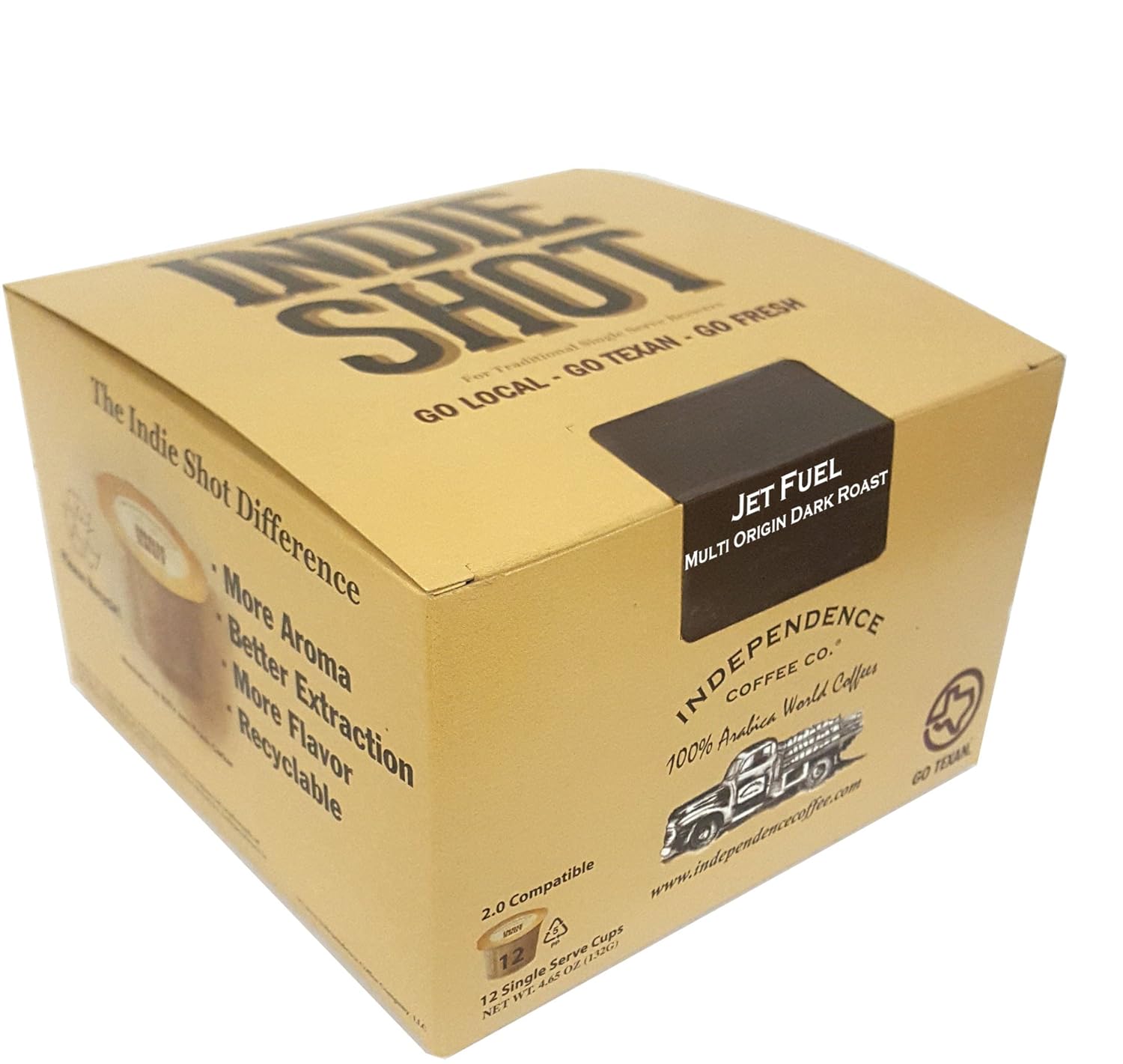 Independence Coffee Co. Jet Fuel Intense and Heavy Body, Dark Roast Coffee Single Serve Indie Shot Pods, 24 Count