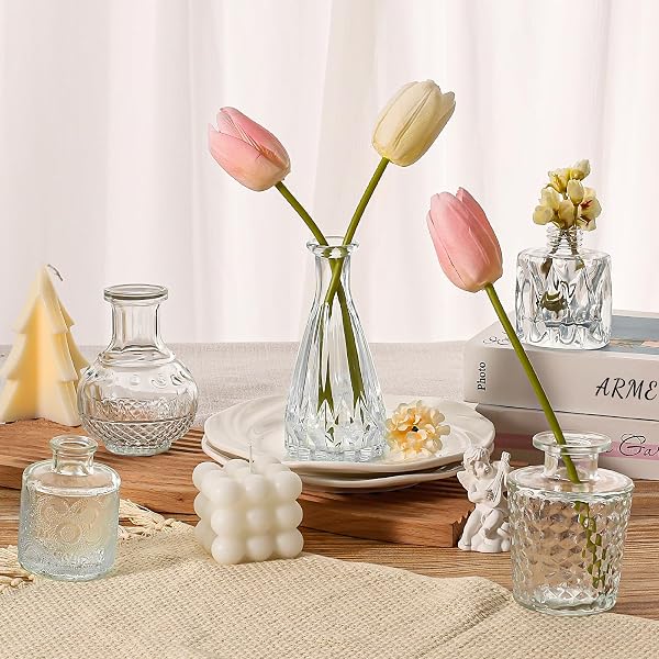 ARME 20 PCS BUD VASE SET, MINI VASES FOR FLOWERS, SMALL VINTAGE GLASS VASE FOR CENTERPIECES, CUTE CLEAR BUD VASES FOR HOME FLOWER WEDDING DECORATIONS