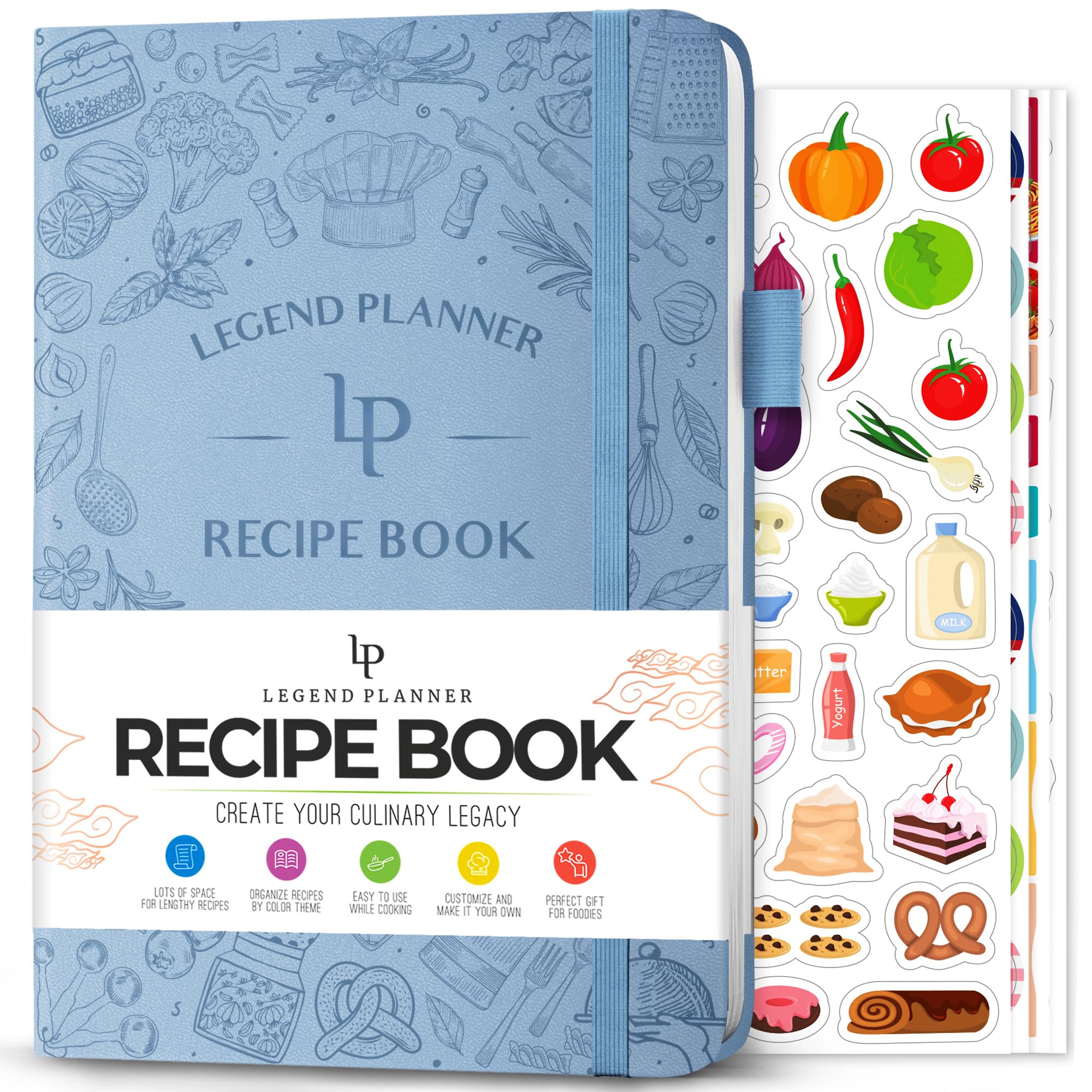 Legend Recipe Book – Blank Family Cookbook to Write In Your Own Recipes – Empty Cooking Journal – Personalized Cooking Notebook, Hardcover, A5-Sized, 58 Recipes In Total - Periwinkle