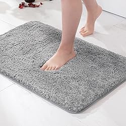 MIULEE Gray Bathroom Rugs Thick Shaggy Bath Rug