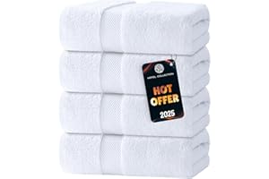 White Classic Luxury Bath Towels Set of 4 Large - 700 GSM Turkish Cotton Ultra Soft Bath Towels 27x54 | Highly Absorbent and Quick Dry | Hotel Towels for Bathroom Luxury, Plush Shower Towels, White