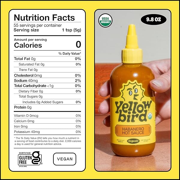 ORGANIC HABANERO HOT SAUCE BY YELLOWBIRD – ORGANIC HOT SAUCE WITH HABANERO PEPPERS, GARLIC, CARROTS, AND TANGERINE – PLANT-BASED, GLUTEN FREE, NON-GMO – HOMEGROWN IN AUSTIN – 9.8 OZ