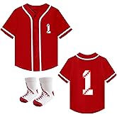 Icibgds First Birthday Outfit for Baby Boys Girls Toddler Baseball Jersey Set with Cute Button Tee and Socks 9-24 Months
