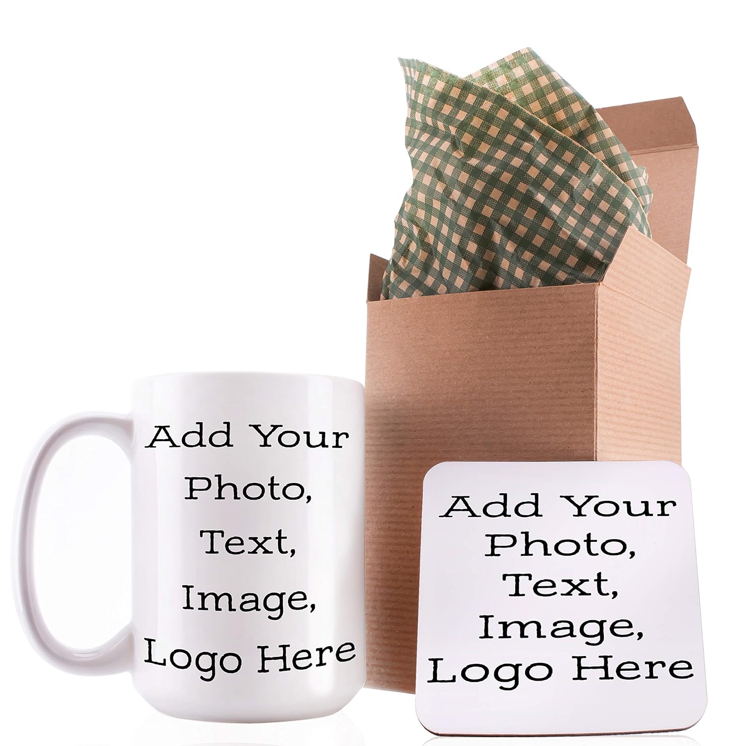 Personalized Coffee Mug with Your Photo and Text - Customizable 15oz Dishwasher Safe Large Cup with Matching Coaster - Create Your Own Design