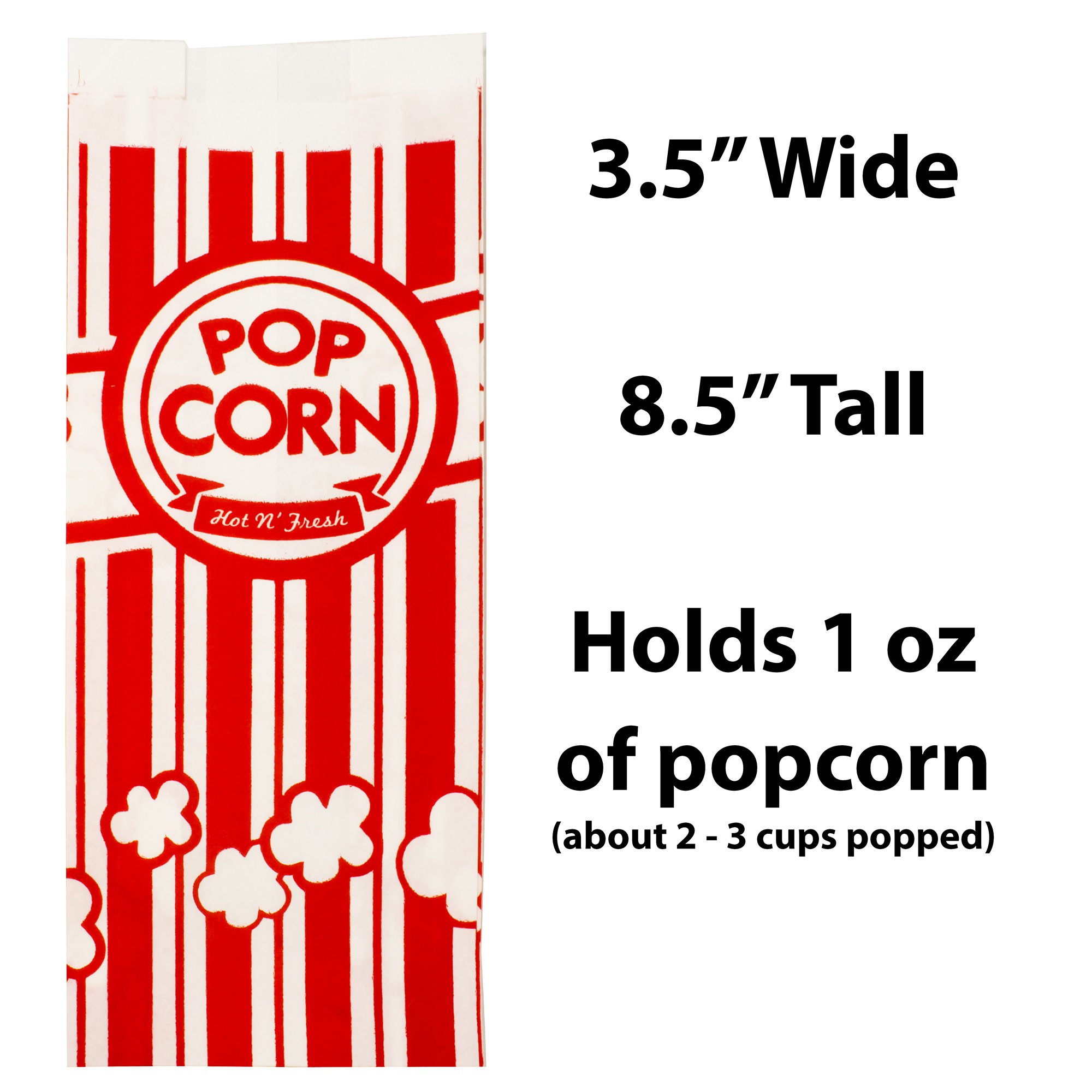 Popcorn Bags Coated for Leak/Tear Resistance. Single Serving 1oz Paper Sleeves in Nostalgic Red/White Design. Great Movie Theme Party Supplies or for Old Fashioned Carnivals & Fundraisers! (200)