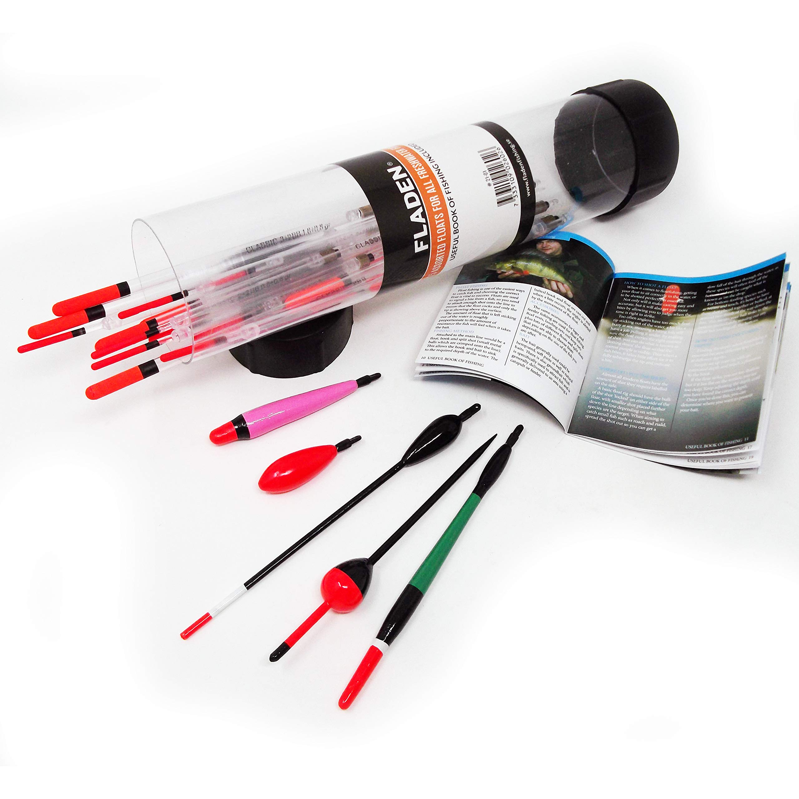 FLADEN Fishing - 25 Piece Assorted LAKE and RIVER Coarse Fishing Floats Collection in a Float Tube - Come with handy fishing guide [21-01]