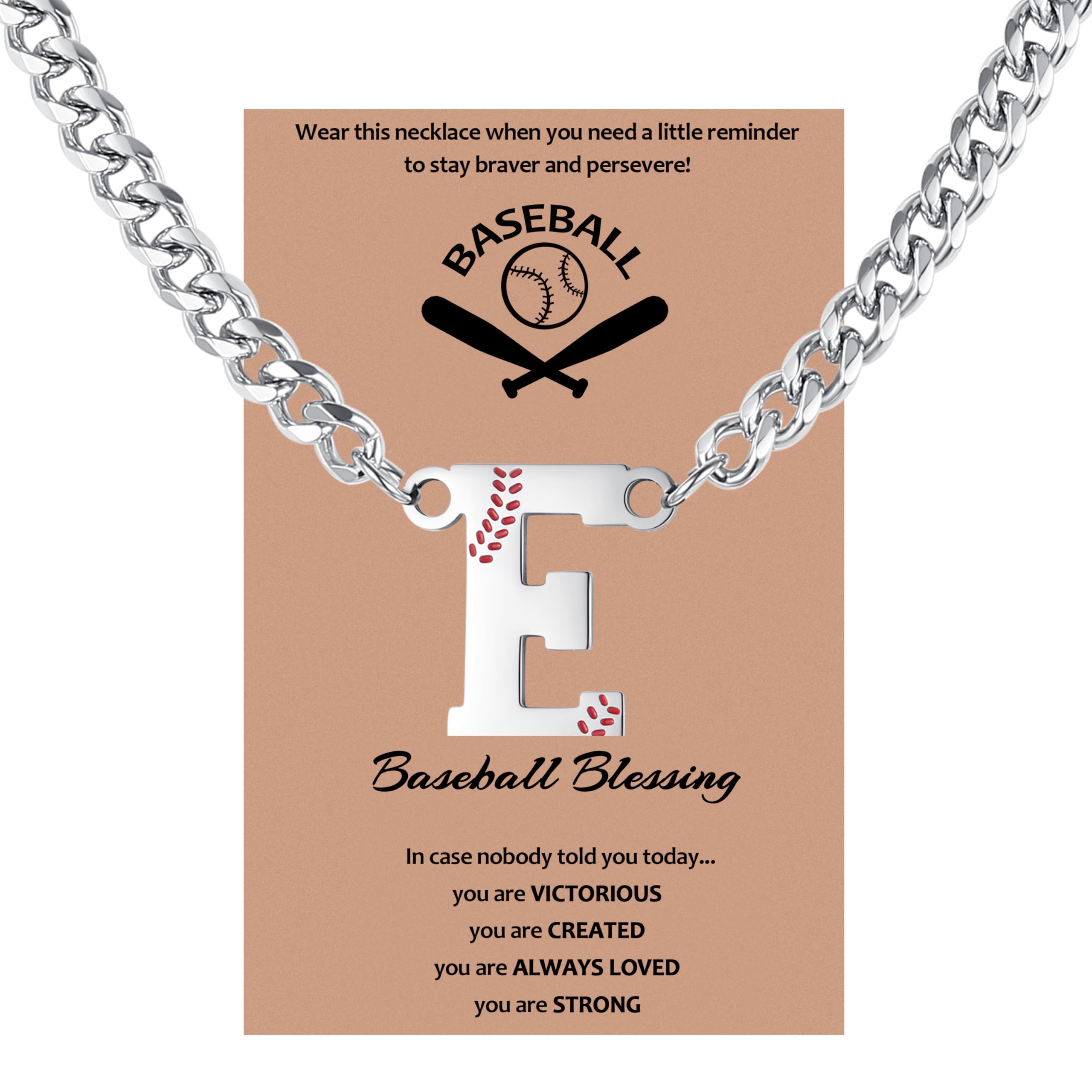 QINJIEJIE Initial Baseball Necklace for Men A-Z Letter Necklaces Sports Accessories Drip Baseball Charm Pendant Jewelry Stainless Steel Silver Chain 22inch Personalized Gift for Men Lover Fans