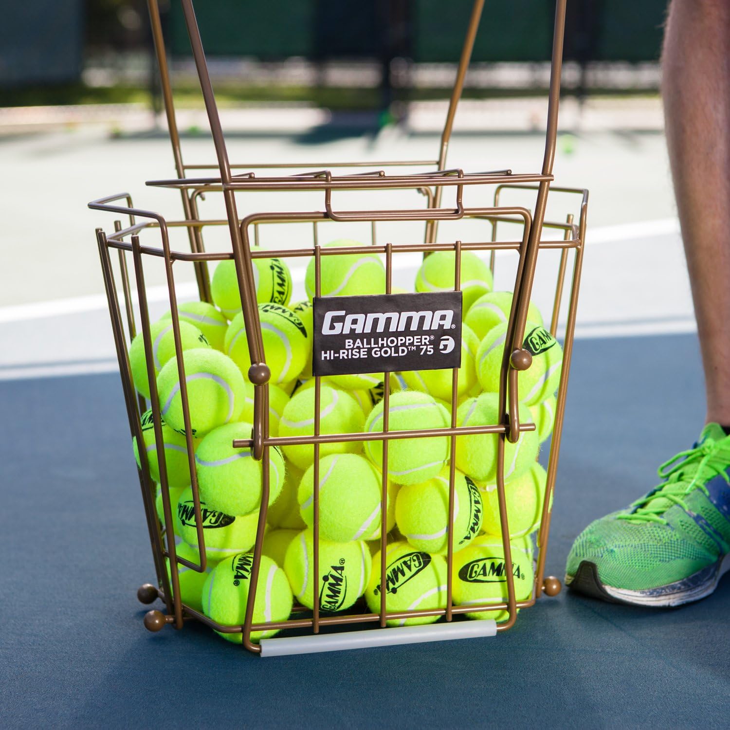 Gamma Sports Ballhopper Premium Pro 75 HiRise Gold Tennis Ball Pickup – Professional & Heavy Duty Floating Wire Design, Weather-resistant Durable Coating, Hinged Lid to Prevent Spilling, Convenient Handles, Holds 75 Balls : Tennis Ball Hoppers : Sports & Outdoors
