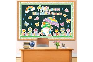 GEWUJATOP Spring Bulletin Board Decoration Set with Flowers Gnome Rainbow,Spring Paper Cutouts Blackboard Border,School Classroom Supplies Decor,Decorations for Church Wall Window Photography