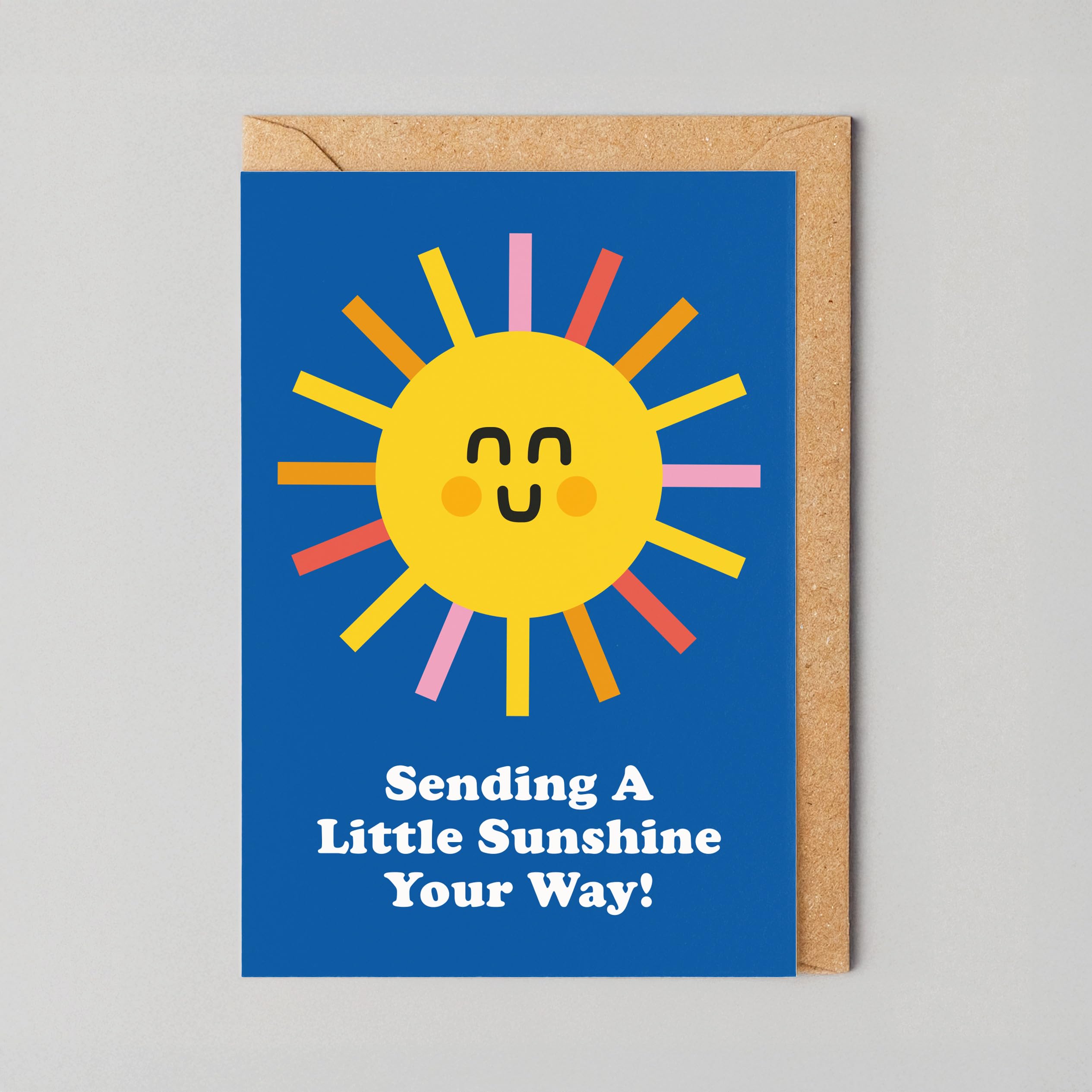 STUDIO BOKETTO - Thinking Of You Card - Sending A Little Sunshine Your Way - Wellbeing Card - Mindfulness Cards - Funny Cute - For Friends - Mum - Dad - Boyfriend