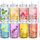 8pack Acrylic Mason Jars Cups with Lids and Straws,16 oz Clear Plastic Cups with Lids and Straws,Ice Coffee Cups,Shatterproof Drinking Tumblers for Smoothies,Cold Brew,Juice,Beer,Coffee,Milk,Tea