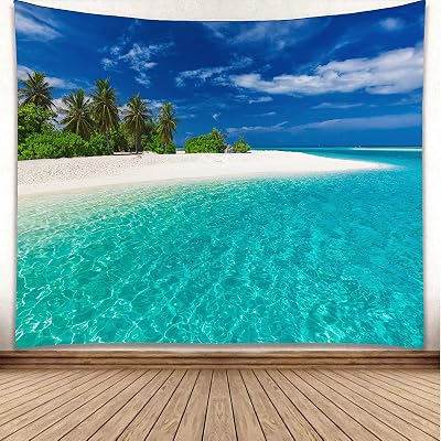 YISURE Tropical Paradise Beach Tapestry 150x130cm Palm Tree Ocean Decor