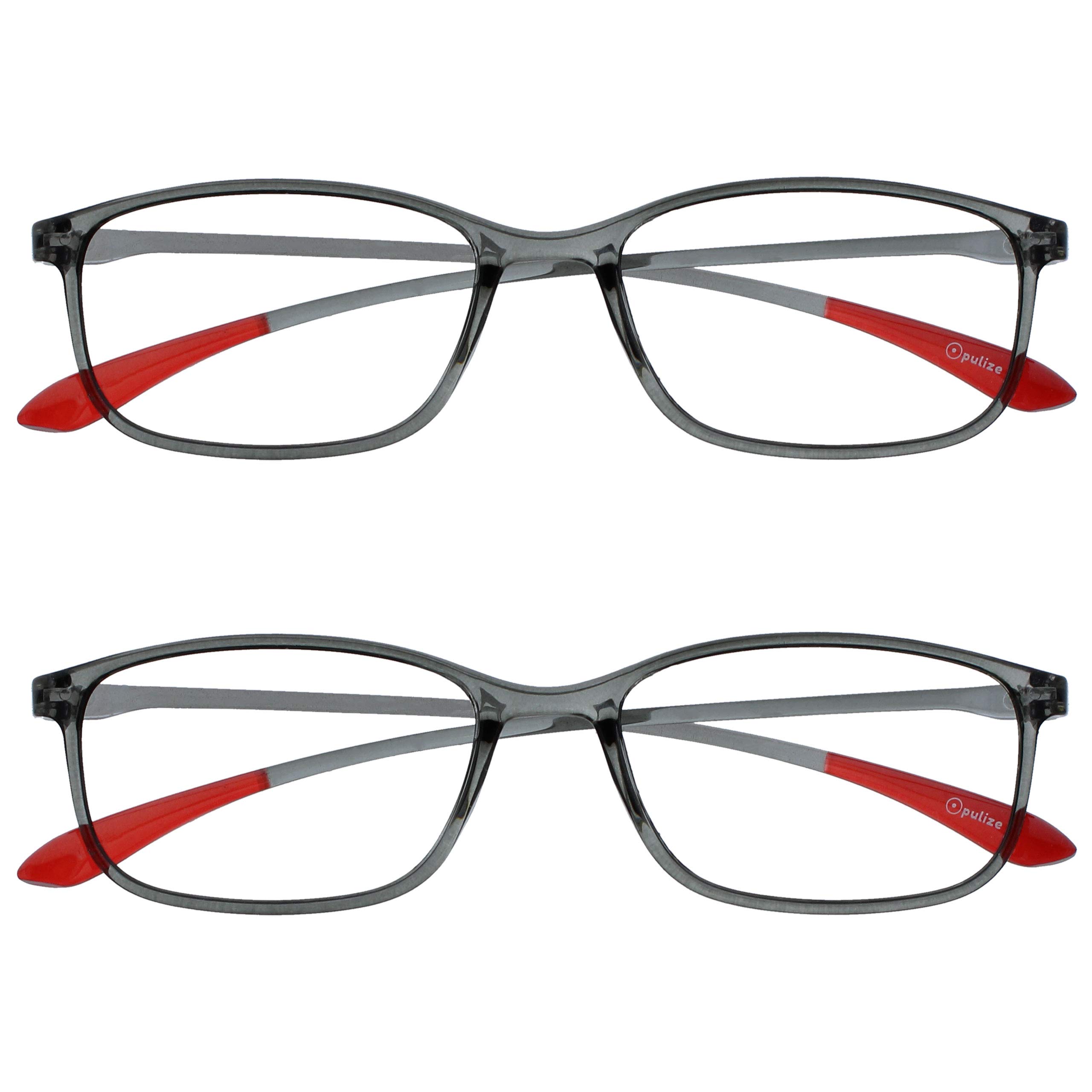 OPULIZE Ice Reading Glasses 2 Pack Ultra Lightweight Frame Scratch Resistant Crystal Grey Red Tip Mens Womens RR61-7 +1.50